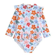 Girls Swimwear,Toddler Girls Long Sleeve Froal Printing Beach Bathing Baby Suit Girls Swimwear Swimsuit(Color:White,Size:6T)